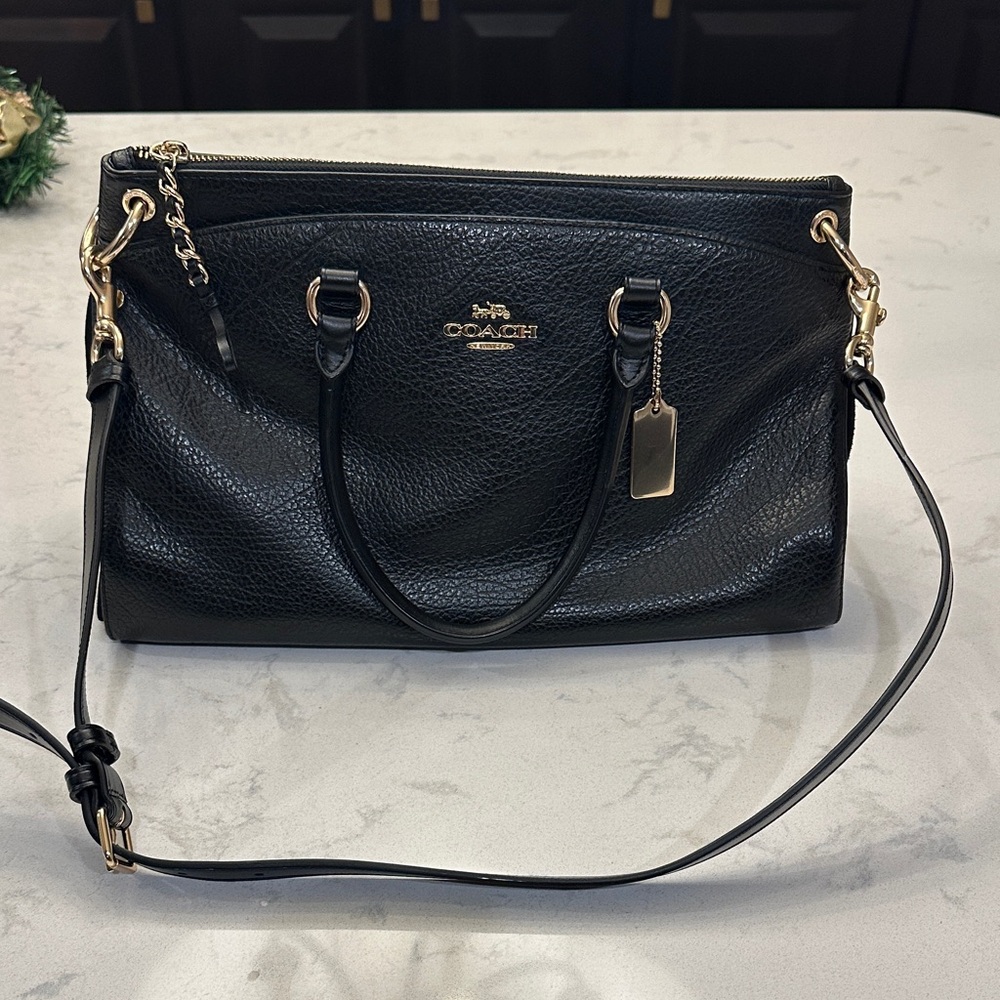 Coach Black Leather Shoulder Bag with Gold Accents